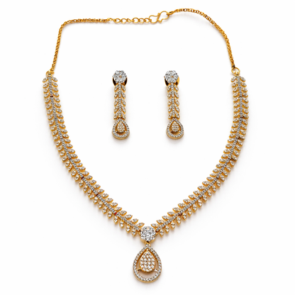 Solitaire Cubic Zirconia American Diamond Gold/Silver Plated Necklace Set