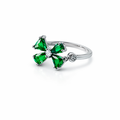 Green Emerald Cubic Zirconia American Diamond Silver Plated Adjustable Ring