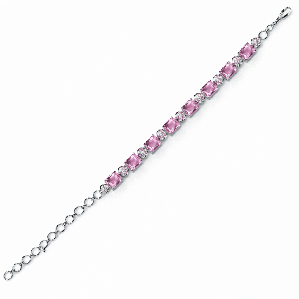 Pink Topaz Cubic Zirconia American Diamond Silver Plated Bracelet