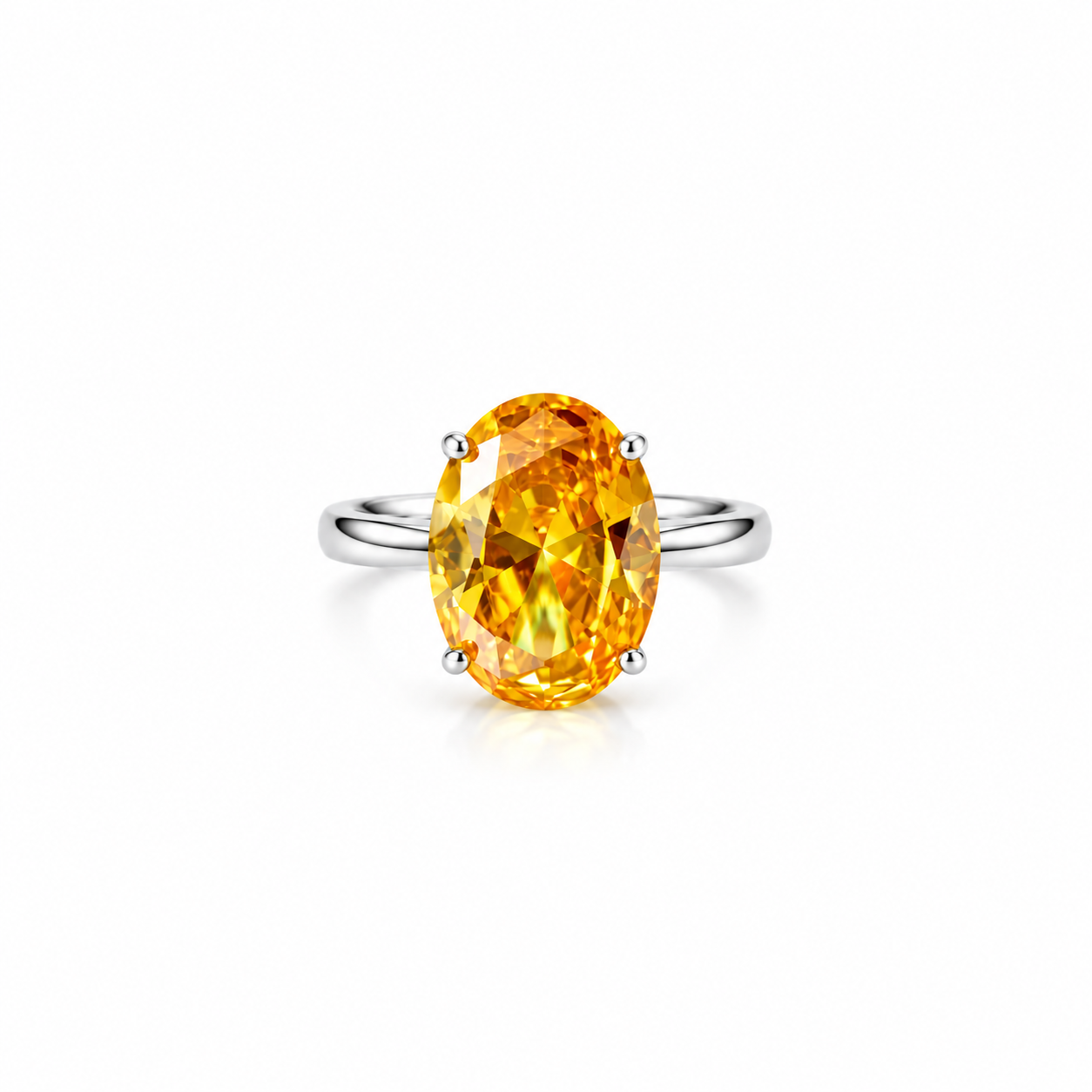Yellow Topaz Cubic Zirconia Ice Cut American Diamond Silver Plated Adjustable Ring