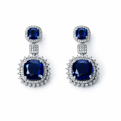 Blue Sapphire Cubic Zirconia American Diamond Silver Plated Earrings