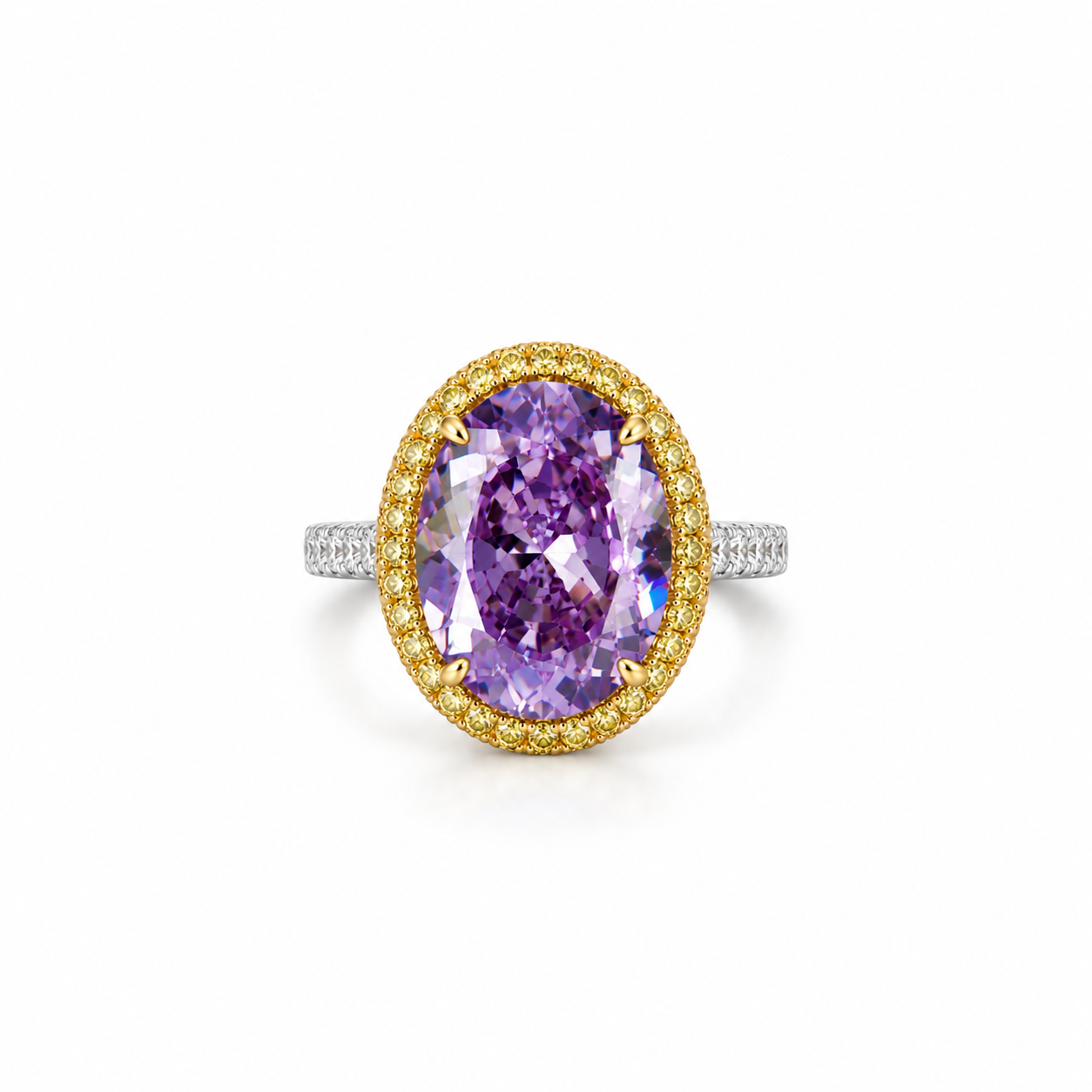 Purple Amethyst Cubic Zirconia Ice Cut American Diamond Gold/Silver Plated Adjustable Ring