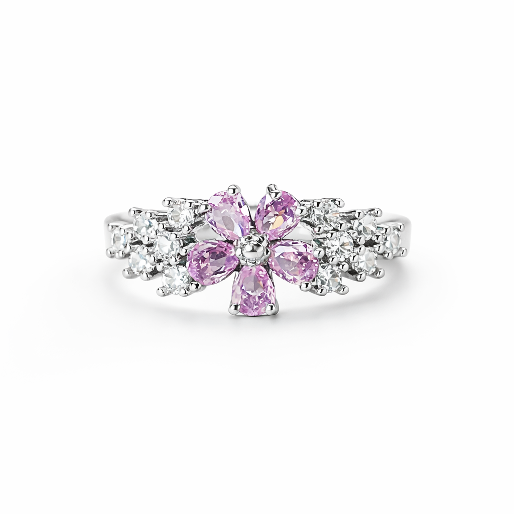 Pink Topaz Cubic Zirconia American Diamond Silver Plated Adjustable Ring
