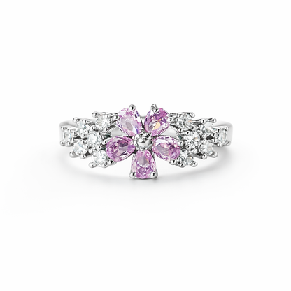 Pink Topaz Cubic Zirconia American Diamond Silver Plated Adjustable Ring