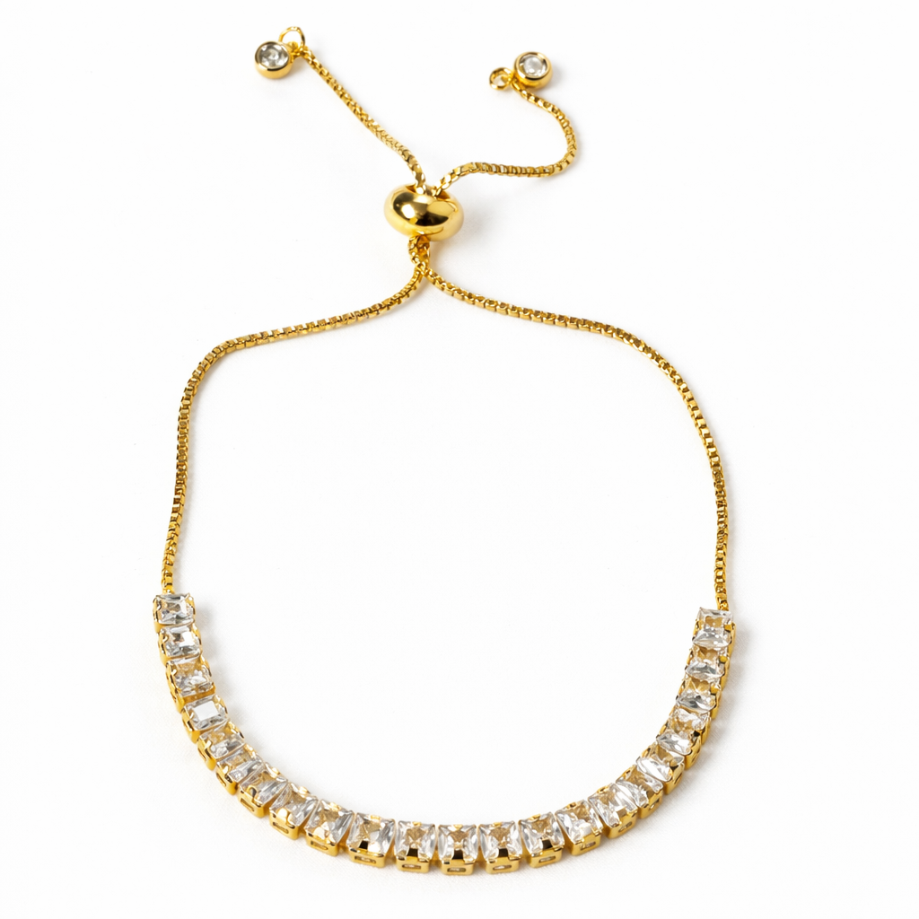 Solitaire Cubic Zirconia American Diamond Gold Plated Adjustable Bracelet