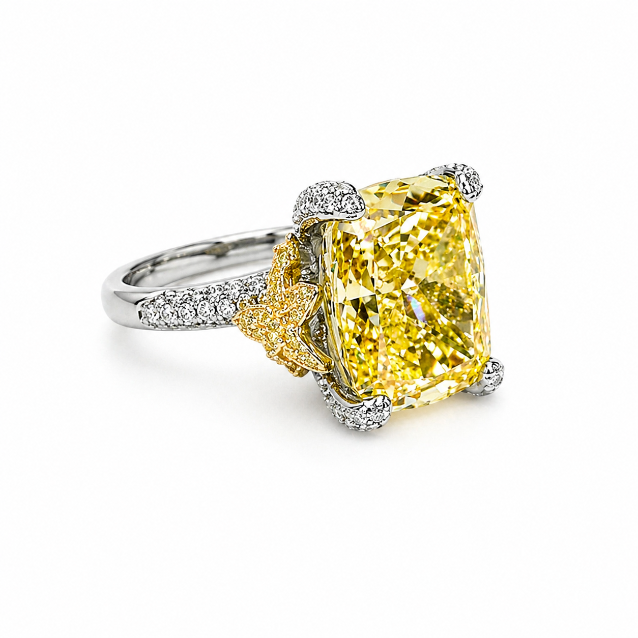 Yellow Topaz Cubic Zirconia Ice Cut American Diamond Gold/Silver Plated Adjustable Ring