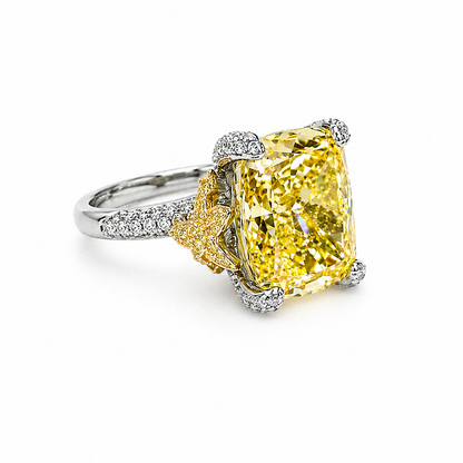 Yellow Topaz Cubic Zirconia Ice Cut American Diamond Gold/Silver Plated Adjustable Ring