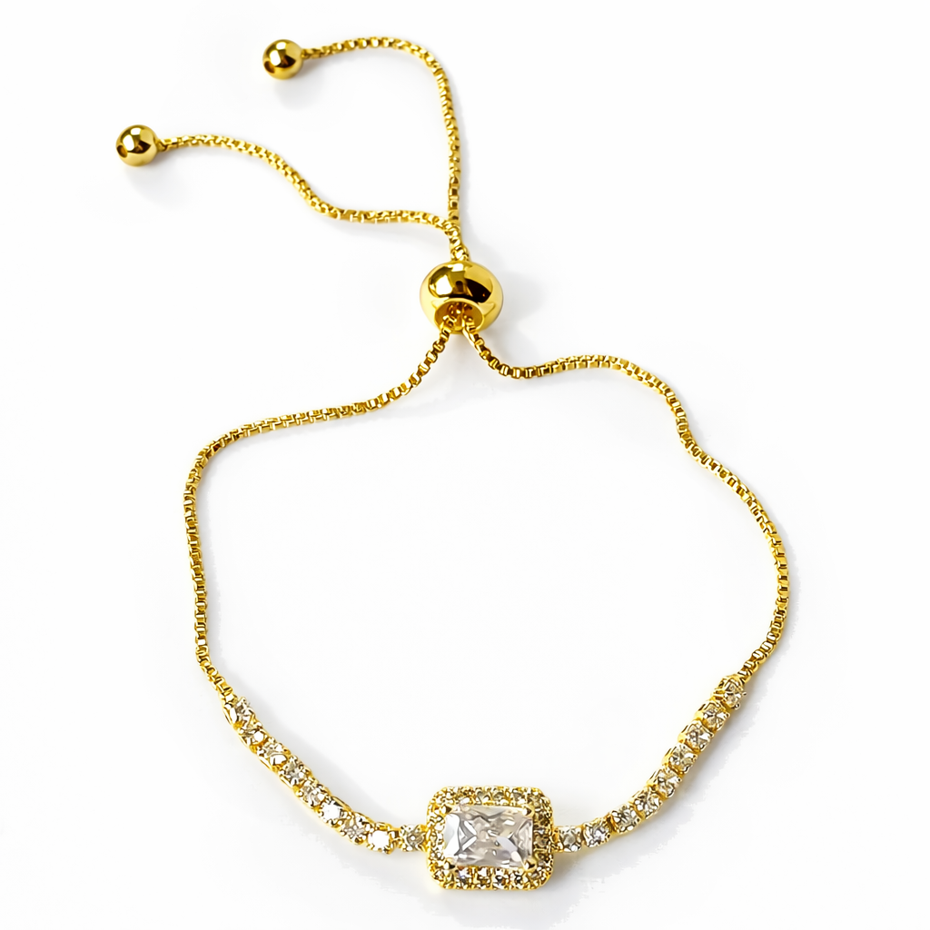 Solitaire Cubic Zirconia American Diamond Gold Plated Adjustable Bracelet