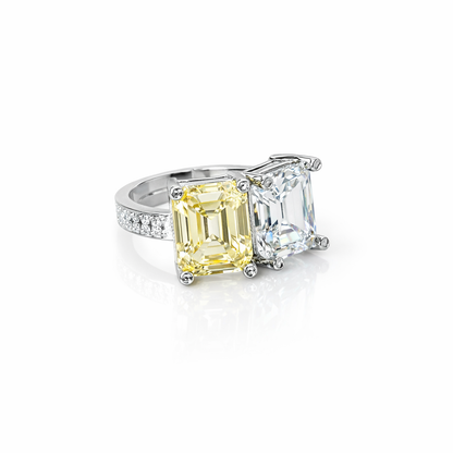 Yellow Topaz & Solitaire Cubic Zirconia Ice Cut American Diamond Silver Plated Adjustable Ring