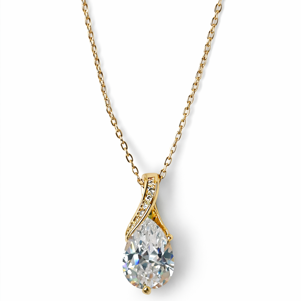 Solitaire Cubic Zirconia American Diamond Gold Plated Anti-Tarnish Necklace
