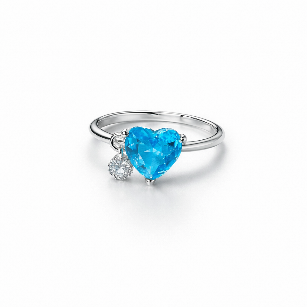 Aqua Blue Sapphire Cubic Zirconia American Diamond Silver Plated Adjustable Ring