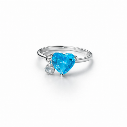 Aqua Blue Sapphire Cubic Zirconia American Diamond Silver Plated Adjustable Ring