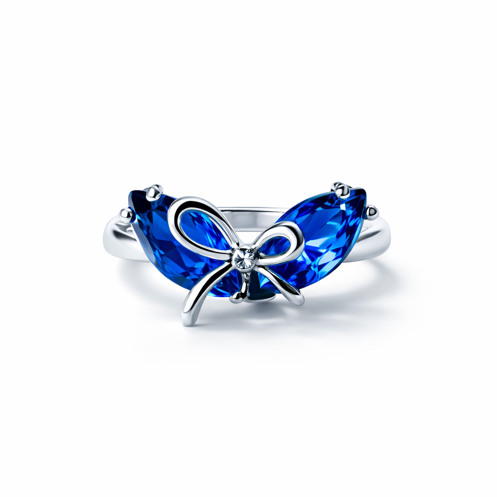 Blue Sapphire Cubic Zirconia American Diamond Silver Plated Adjustable Ring
