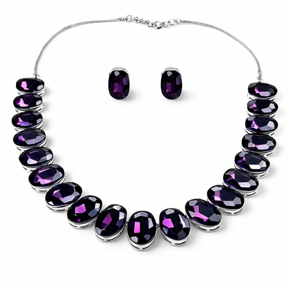 Purple Amethyst Swarovski Crystal Silver Plated Necklace Set