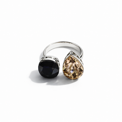 Dark Indigo & Light Peach Swarovski Crystals Silver Plated Adjustable Ring