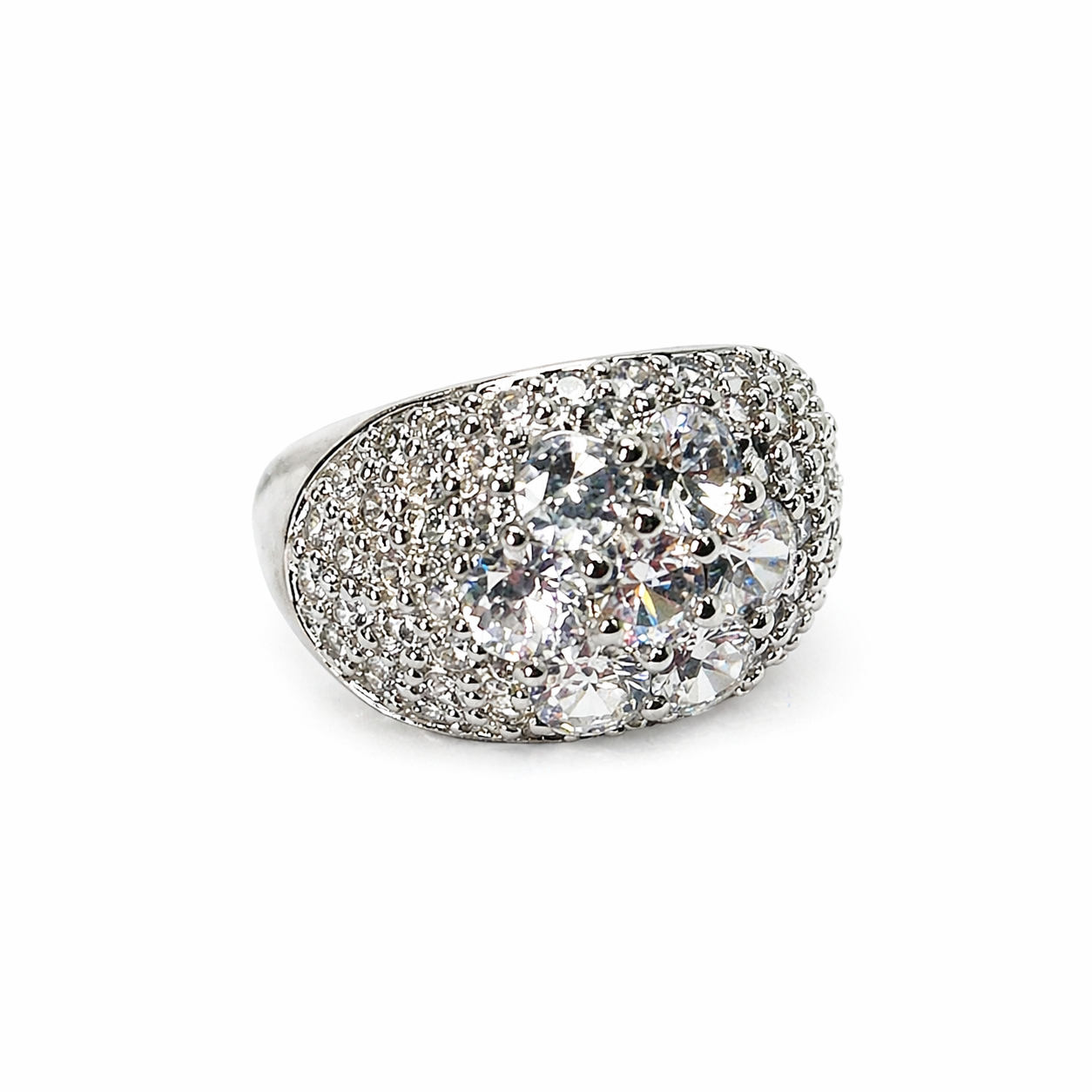 White Cubic Zirconia Ice Cut American Diamond Silver Plated Adjustable Ring