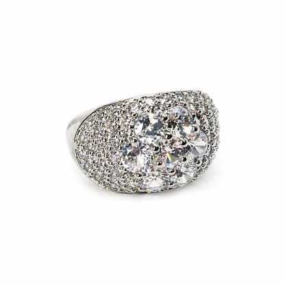 White Cubic Zirconia Ice Cut American Diamond Silver Plated Adjustable Ring