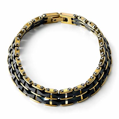Black & Gold Cubic Zirconia American Diamond Ceramic Stainless Steel Bracelet