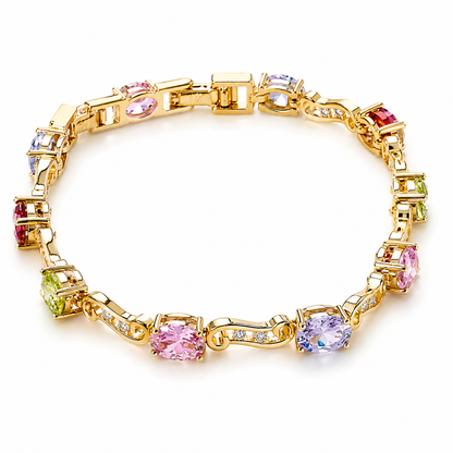 Multi Color Cubic Zirconia American Diamond Gold Plated Stainless Steel Bracelet