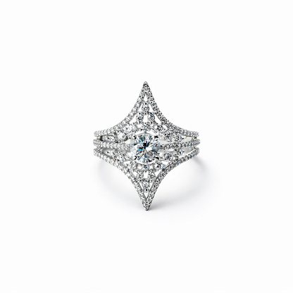 Solitaire Cubic Zirconia American Diamond Silver Plated Adjustable Ring