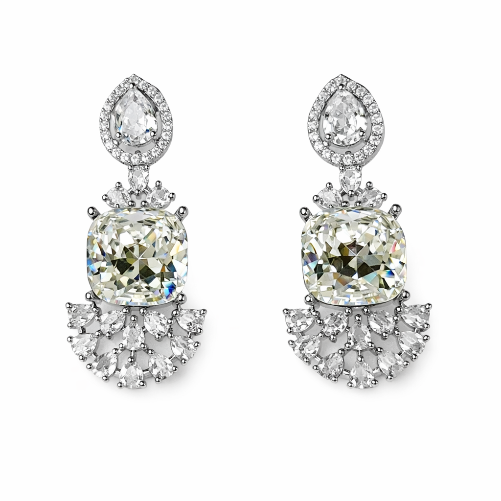 White Swarovski Crystal American Diamond Silver Plated Earrings