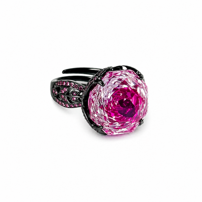 Fuchsia White Pink Topaz Cubic Zirconia Pink Ice Cut American Diamond Victorian Plated Adjustable Ring