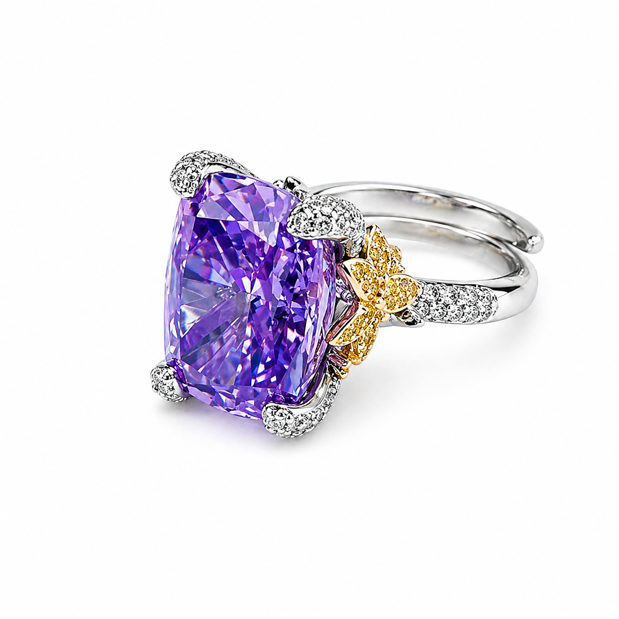 Purple Amethyst Cubic Zirconia Ice Cut American Diamond Gold/Silver Plated Adjustable Ring