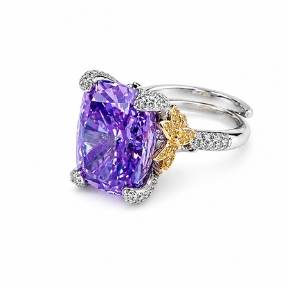Purple Amethyst Cubic Zirconia Ice Cut American Diamond Gold/Silver Plated Adjustable Ring