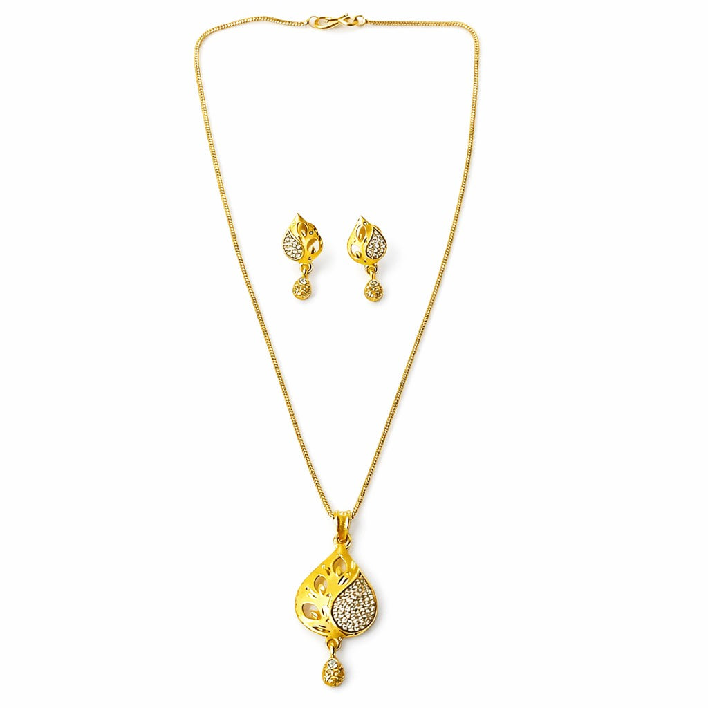 Solitaire Cubic Zirconia American Diamond 1 Micron Gold Plated Pendant Set