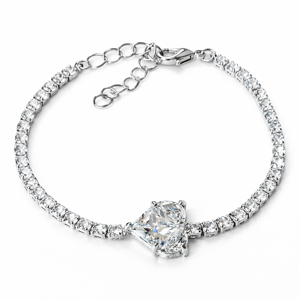 Solitaire Cubic Zirconia American Diamond Silver Plated Bracelet