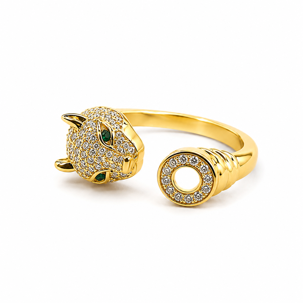 Jaguar Design American Diamond Gold Plated Adjustable Ring