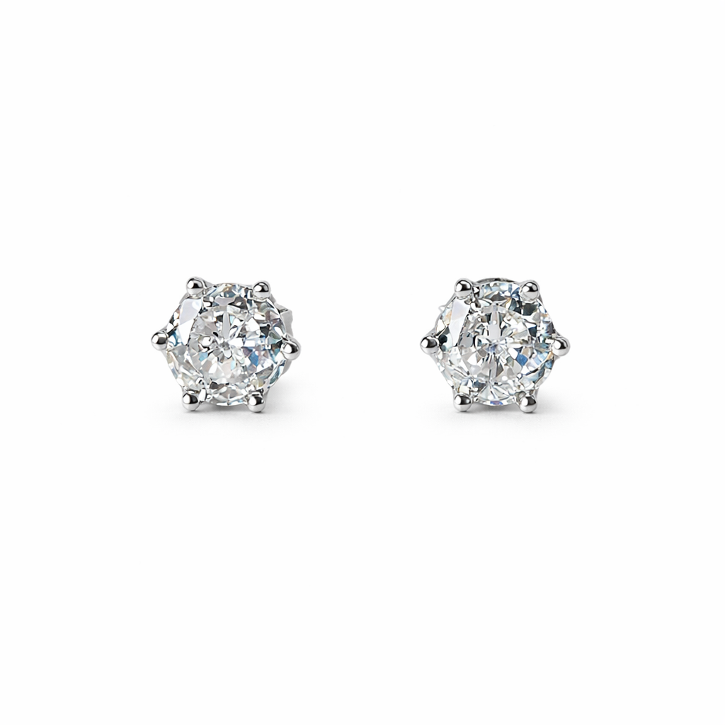 Solitaire Cubic Zirconia American Diamond Silver Plated Earrings