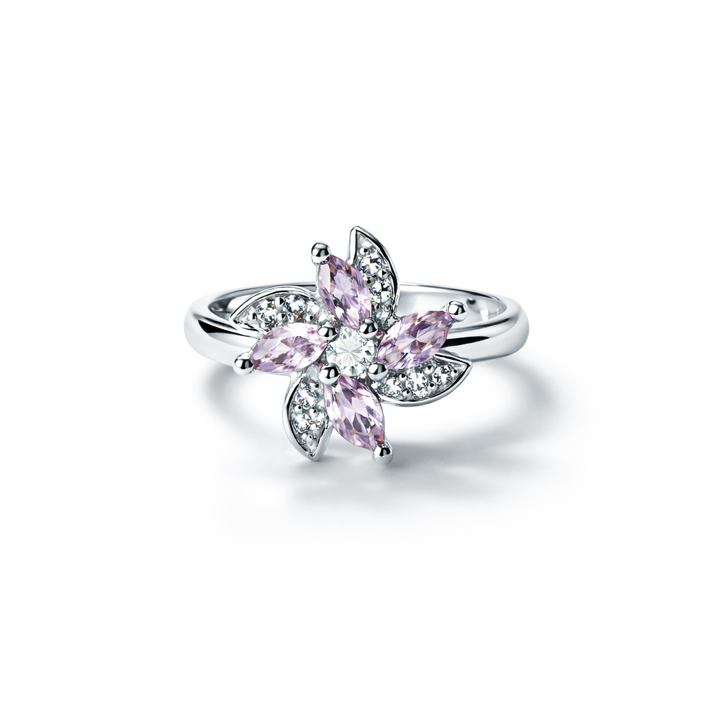 Pink Topaz Cubic Zirconia American Diamond Silver Plated Adjustable Ring
