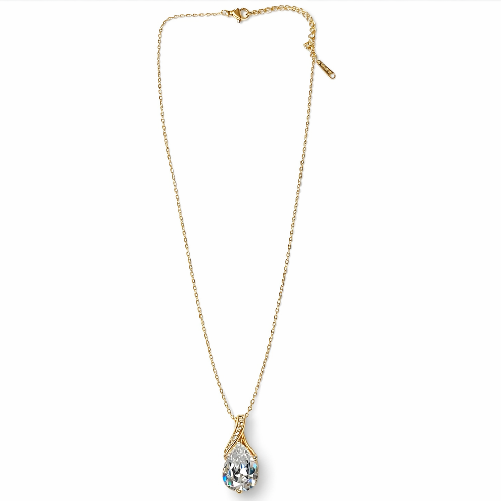 Solitaire Cubic Zirconia American Diamond Gold Plated Anti-Tarnish Necklace