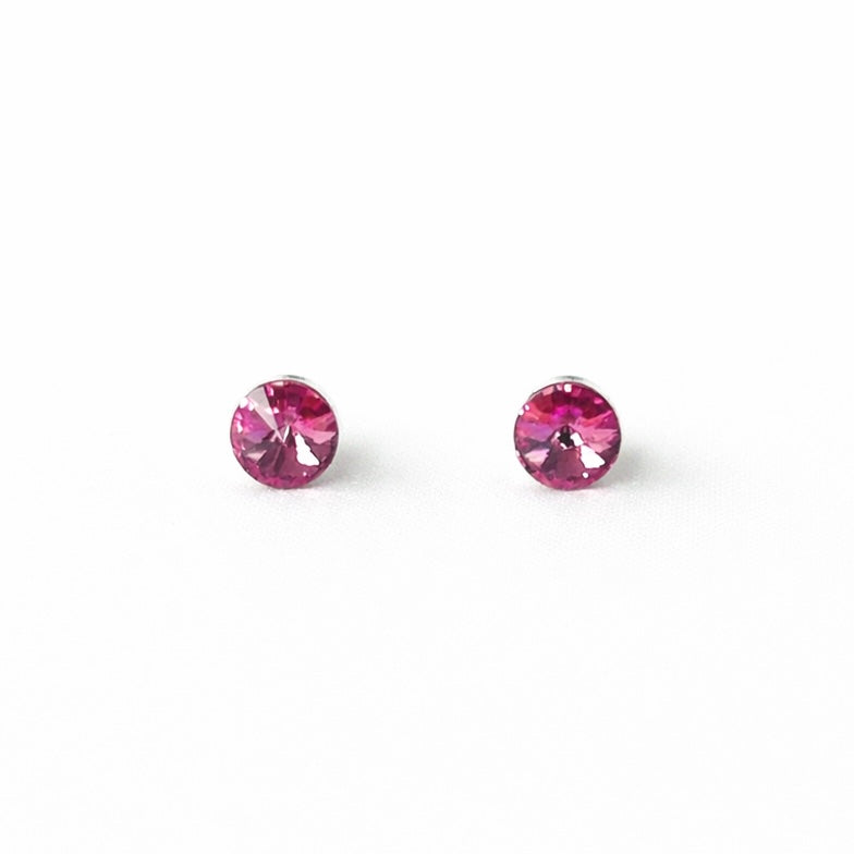 Indian Pink Swarovski Crystal Silver Plated Stud Earrings