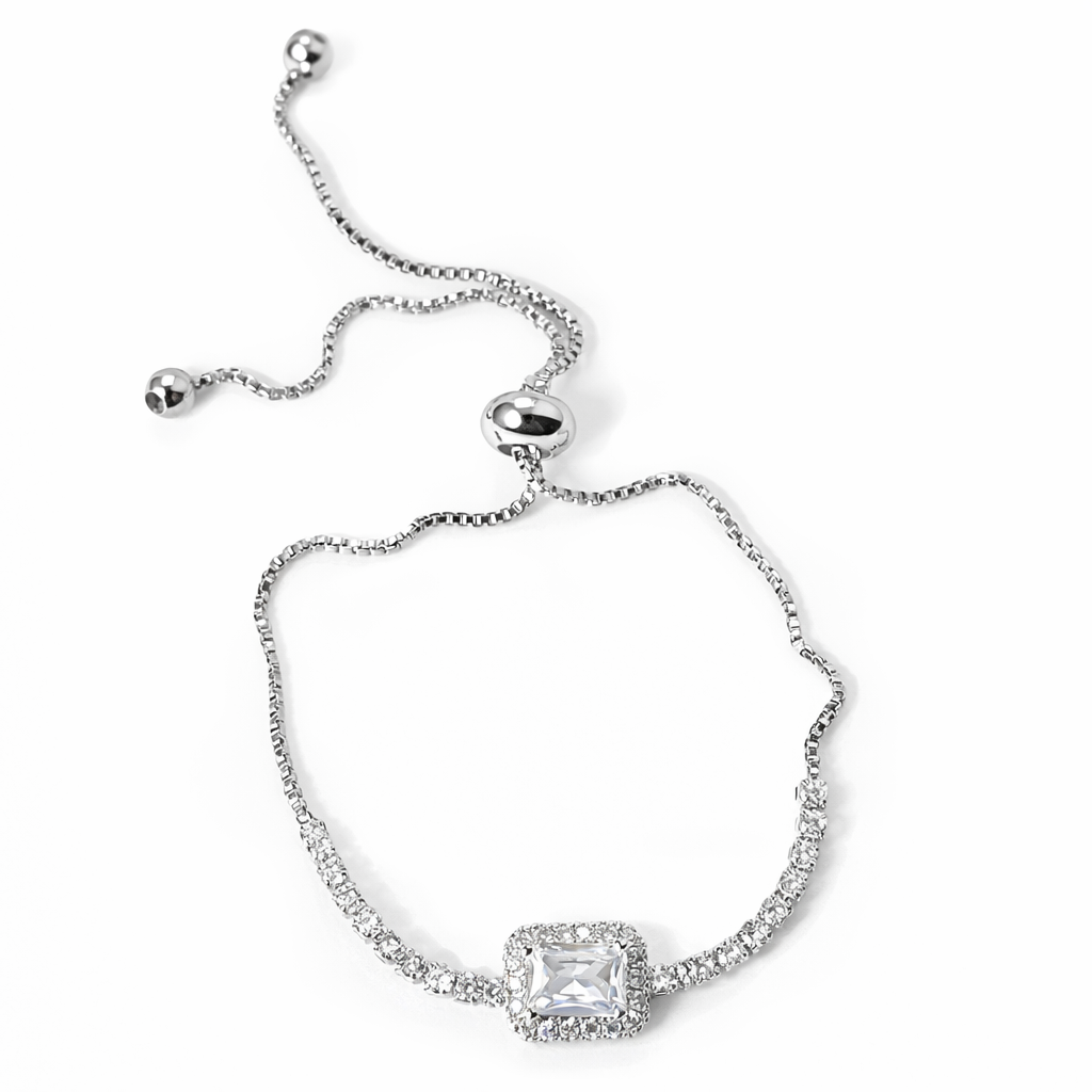 Solitaire Cubic Zirconia American Diamond  Silver Plated Bracelet