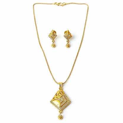 Solitaire Cubic Zirconia American Diamond 1 Micron Gold Plated Pendant Set