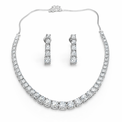 Solitaire Cubic Zirconia American Diamond Silver Plated Necklace Set