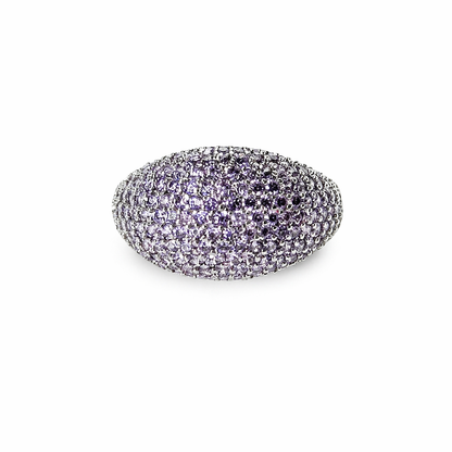 Purple Amethyst Cubic Zirconia Ice Cut American Diamond Silver Plated Adjustable Ring