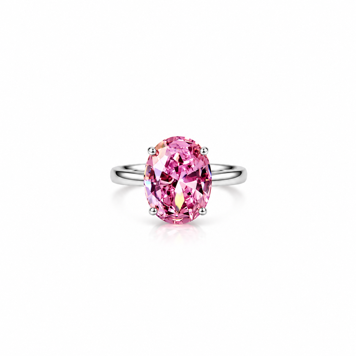 Pink Topaz Cubic Zirconia Ice Cut American Diamond Silver Plated Adjustable Ring