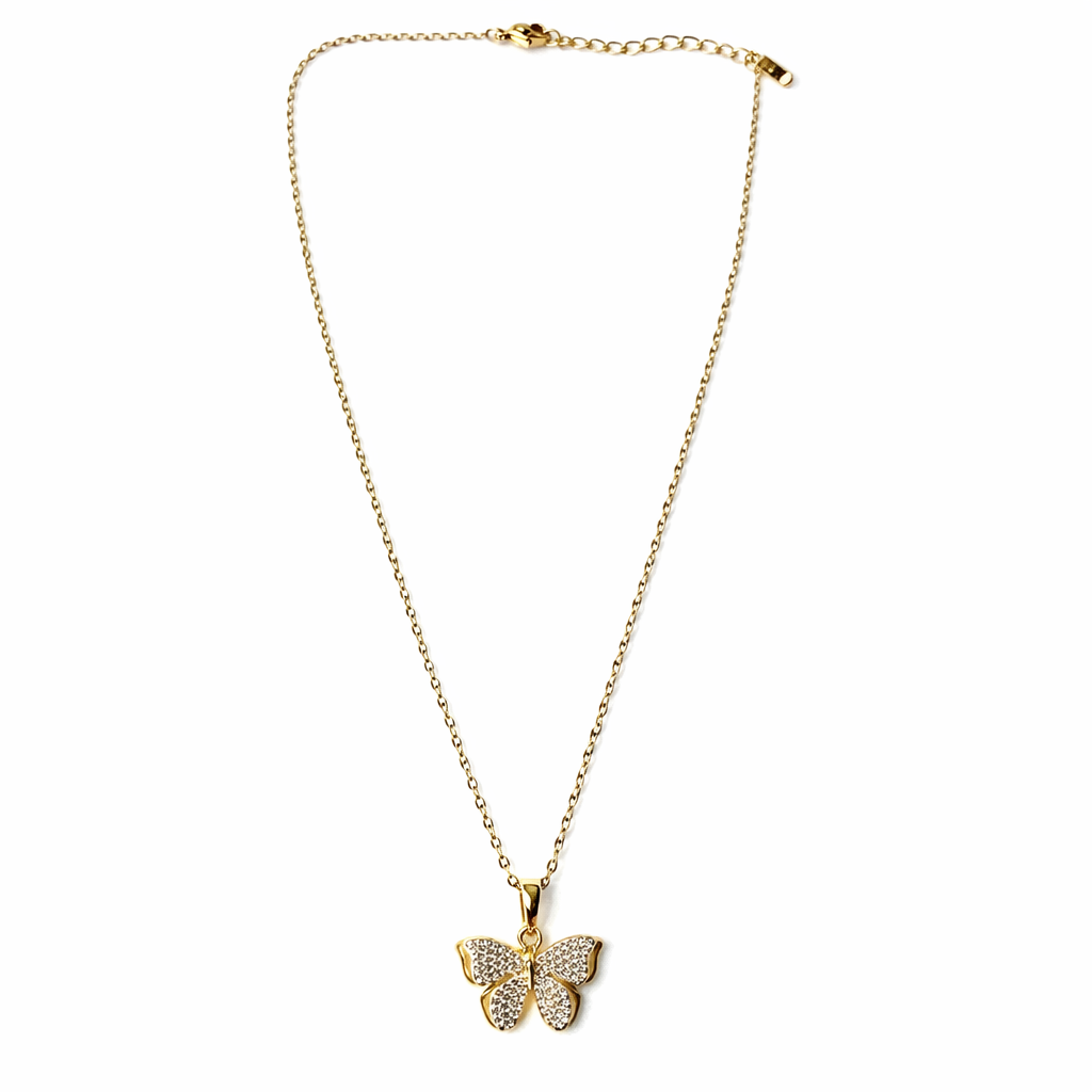 Bow Design American Diamond Gold Plated Anti-Tarnish Necklace