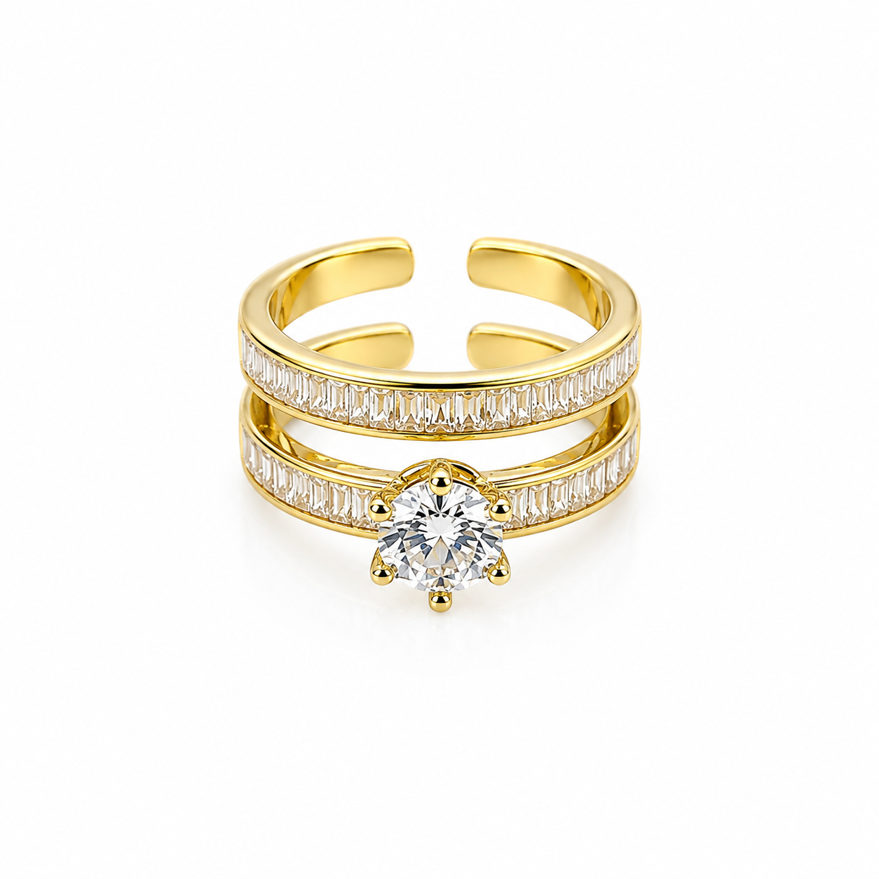 Solitaire Cubic Zirconia American Diamond Gold Plated Adjustable Ring