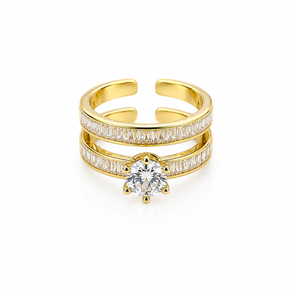 Solitaire Cubic Zirconia American Diamond Gold Plated Adjustable Ring