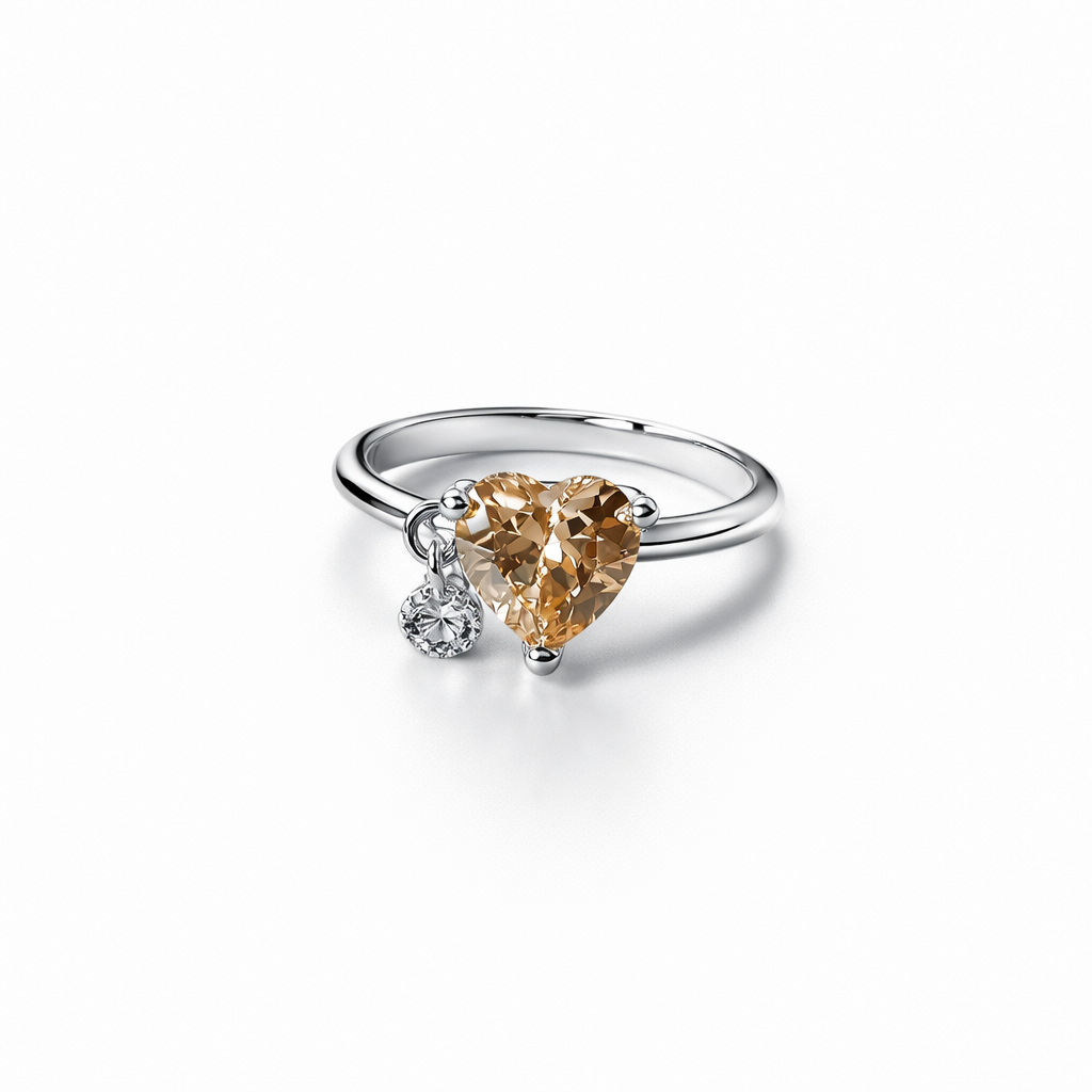Champagne Cubic Zirconia American Diamond Silver Plated Adjustable Ring