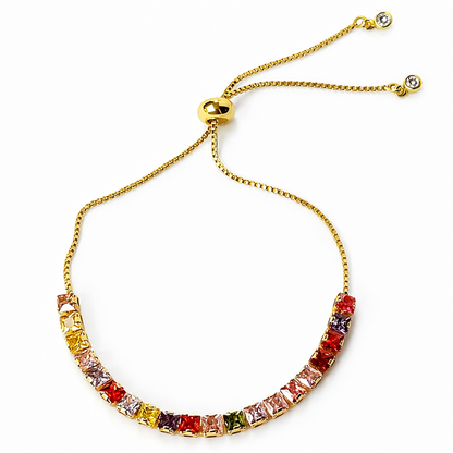 Multi-Color Cubic Zirconia American Diamond Gold Plated Adjustable Bracelet
