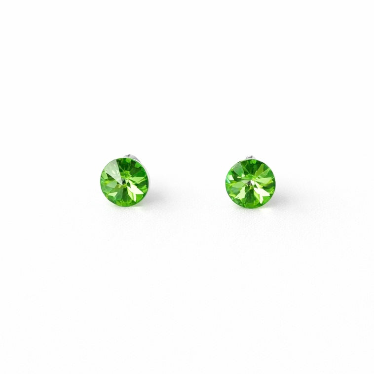 Green Peridot Swarovski Crystal Silver Plated Stud Earrings