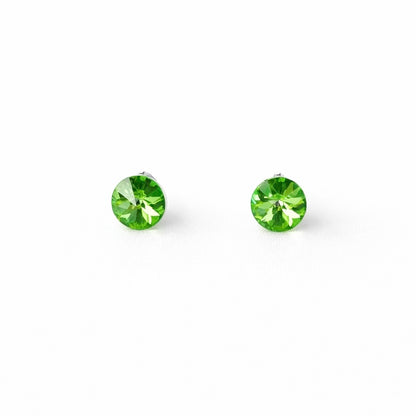 Green Peridot Swarovski Crystal Silver Plated Stud Earrings