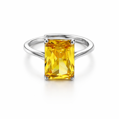 Yellow Topaz Cubic Zirconia Ice Cut American Diamond Silver Plated Adjustable Ring
