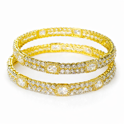 Solitaire Cubic Zirconia American Diamond Gold Plated Bangles, Set of 2
