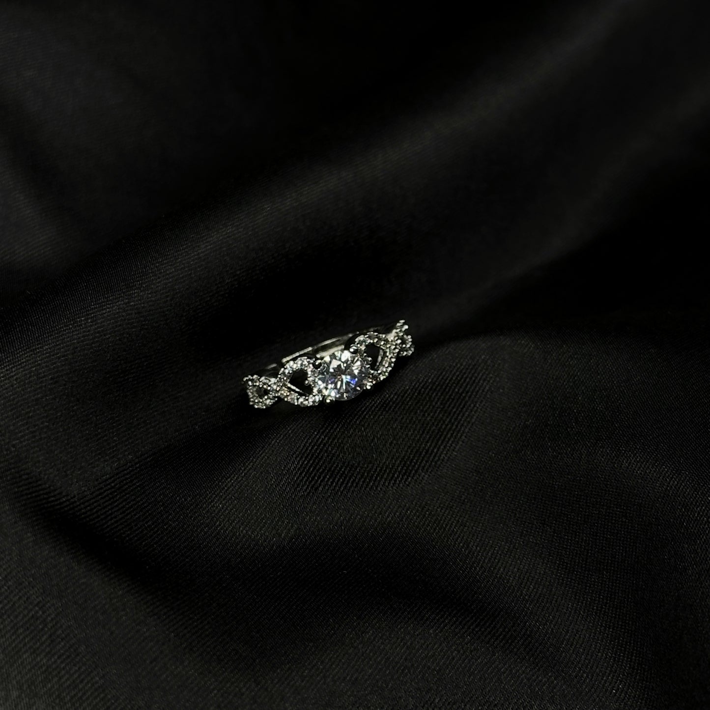 American Diamond Silver Plated Adjustable Ring